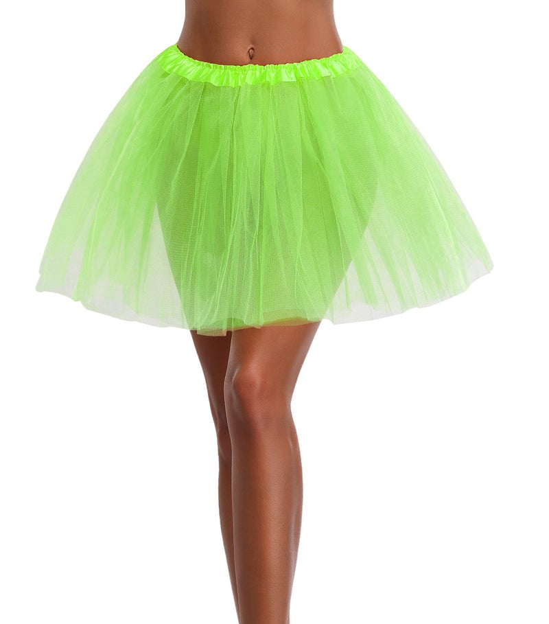 v28 Women's, Teen, Adult Classic Elastic 3, 4, 5 Layered Tulle Tutu Skirt (One Size, 3Layer-Green) - Image 1