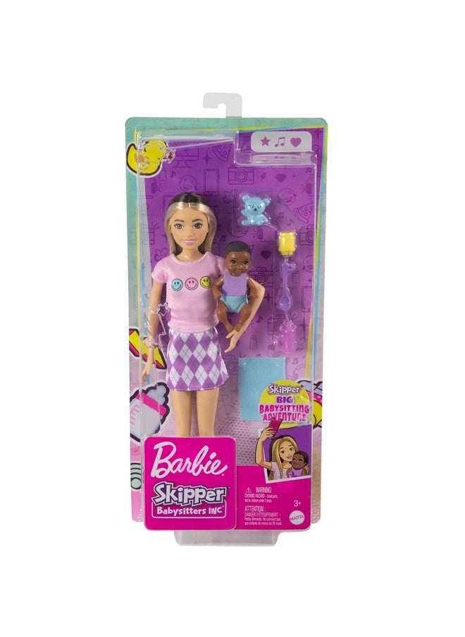 باربي دمى باربي وإكسسواراتها، دمية Skipper™ (شعر بلونين) مع شخصية طفل و5 إكسسوارات، مجموعة ألعاب Babysitters Inc.™  - Image 5