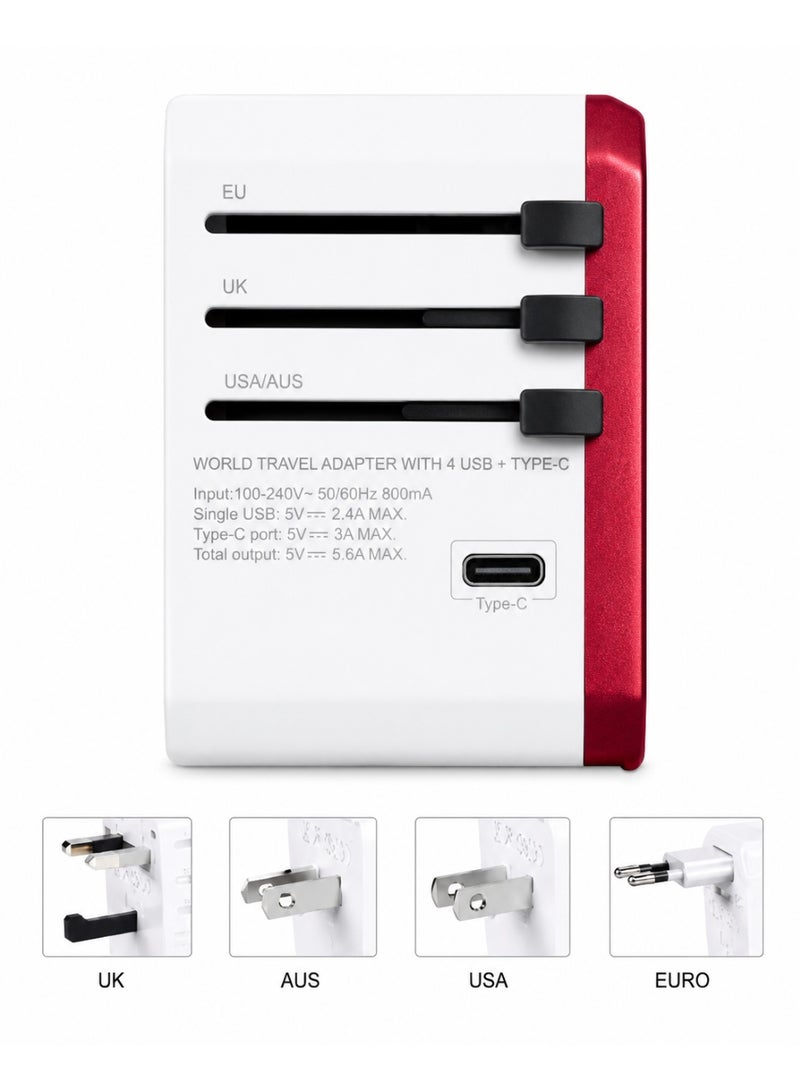 Universal World Travel Adapter with 4 USB Ports + USB-C Charging Port - Image 3