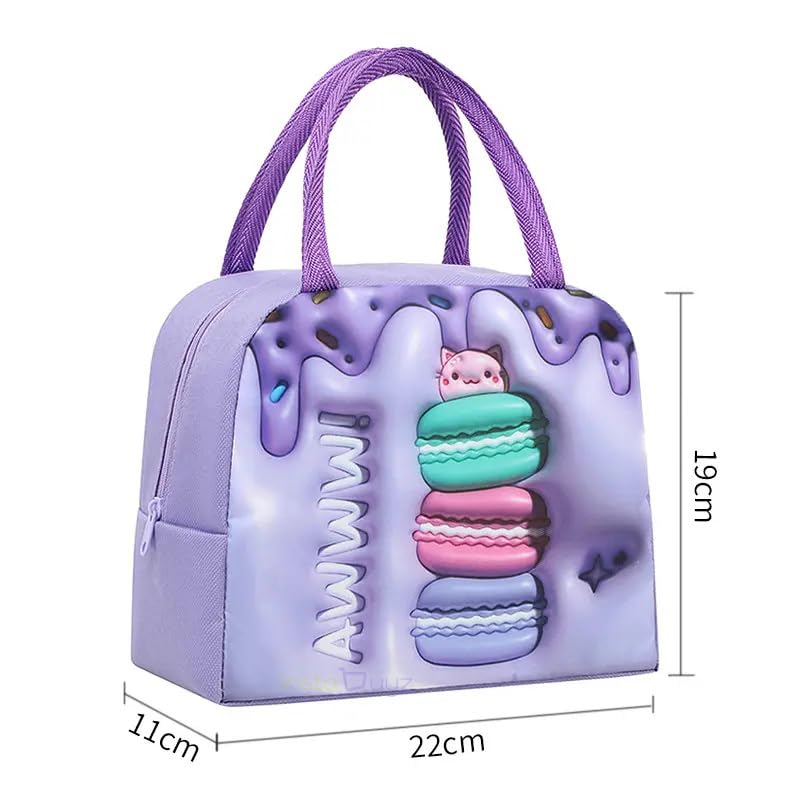 INSTABUYZ 3D Printed Hot & Cold Leak Proof Lunch Bag for Office School Kids Men & Women Storage Bag with Handle Tiffin Bag (Macroon Purple) - Image 2