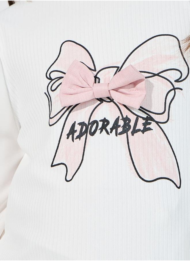 Styli Bow Applique Top & Asymmetric Waist Pleated Skirt Set  - Image 3