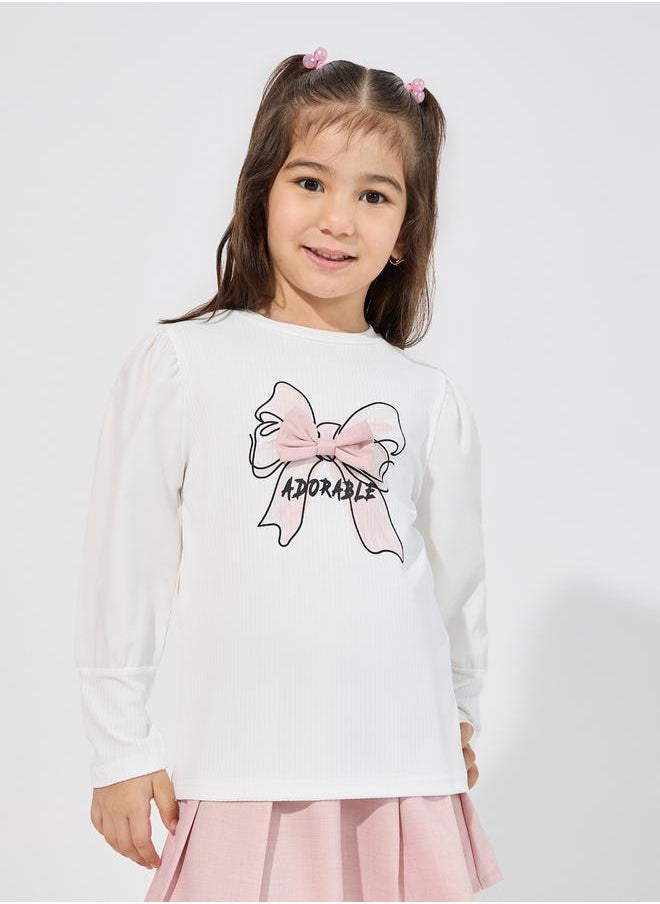 Styli Bow Applique Top & Asymmetric Waist Pleated Skirt Set  - Image 2