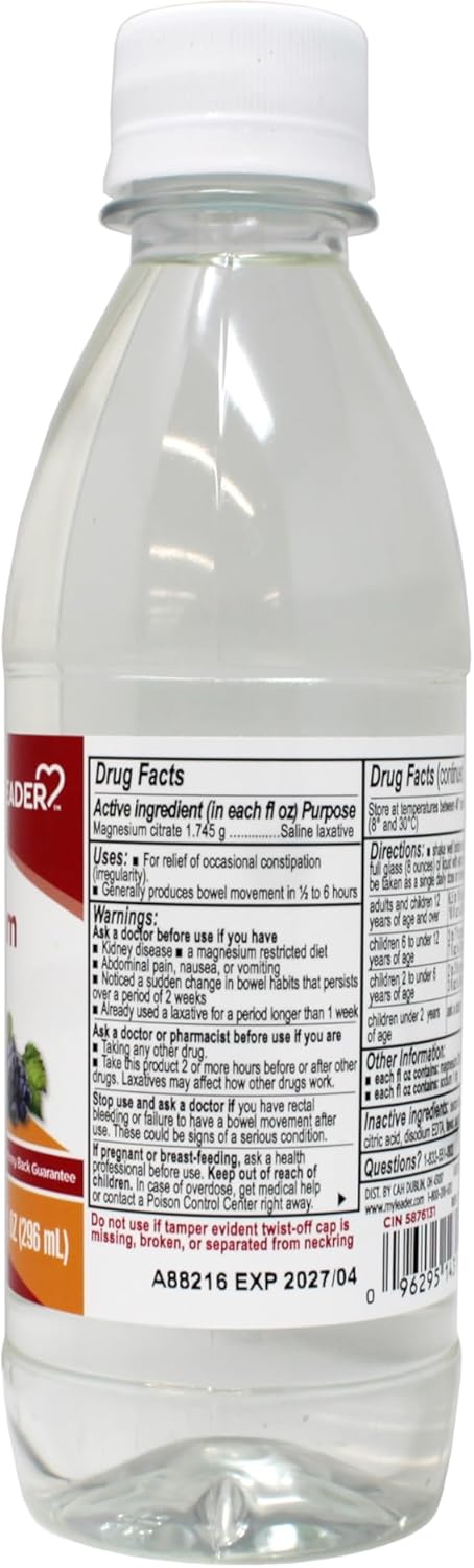 Leader Magnesium Citrate Saline Laxative SugarFree Grape Flavor 10 FL OZ - Image 2