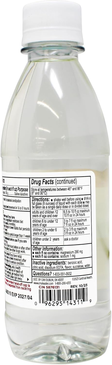 Leader Magnesium Citrate Saline Laxative SugarFree Grape Flavor 10 FL OZ - Image 3