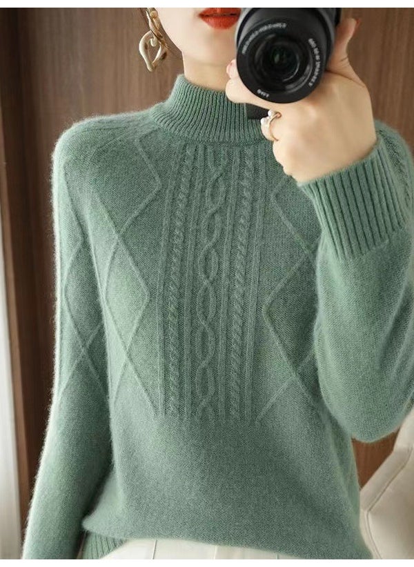 Generic - 50cm-65cm Long Sleeve Knitted Wool Women Coat Thickened Fleece Base Shirt Fashionable Top Autumn Winter Warm Innerwear 1386 creamy-white - Image 1