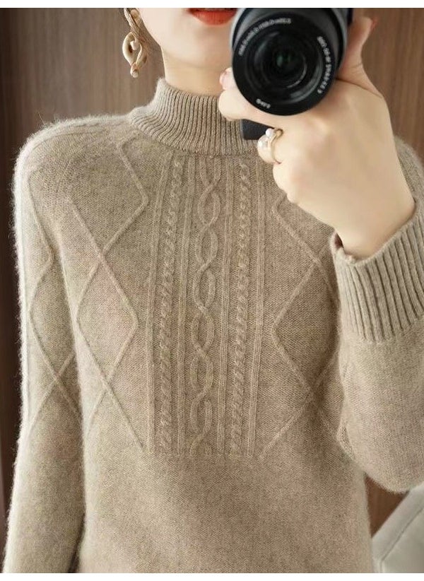 Generic - 50cm-65cm Long Sleeve Knitted Wool Women Coat Thickened Fleece Base Shirt Fashionable Top Autumn Winter Warm Innerwear 1386 creamy-white - Image 1