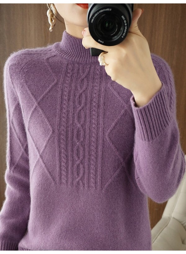 Generic - 50cm-65cm Long Sleeve Knitted Wool Women Coat Thickened Fleece Base Shirt Fashionable Top Autumn Winter Warm Innerwear 1386 creamy-white - Image 1