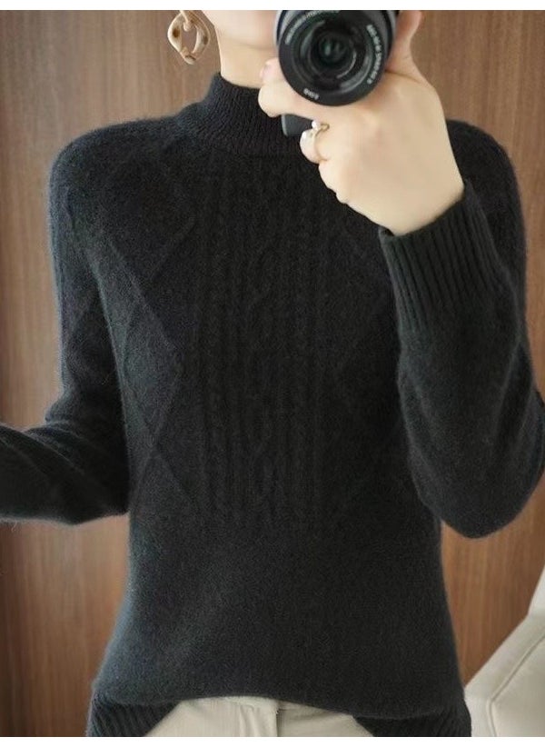 Generic - 50cm-65cm Long Sleeve Knitted Wool Women Coat Thickened Fleece Base Shirt Fashionable Top Autumn Winter Warm Innerwear 1386 creamy-white - Image 1
