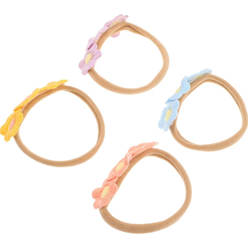 4 Pcs Baby Headbands Floral Hair Ties For Newborns Soft Nylon Hair Accessories - Image 2
