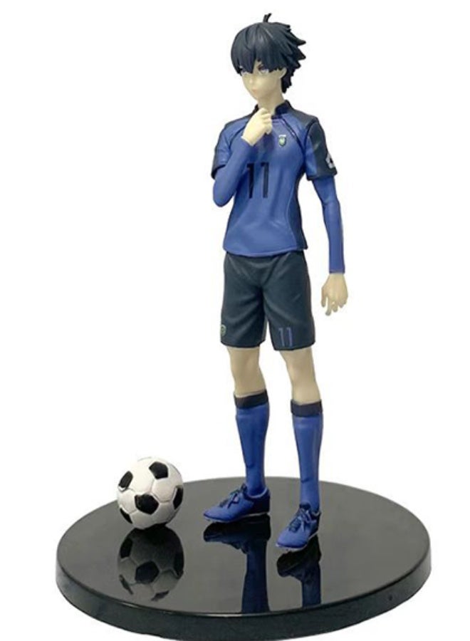 هالامودو قفل أزرق يويتشي إساجي شخصية أنيمي - نظرة ثابتة مع جيرسي كرة القدم ، زينة المكتب المضربة وهدية عيد الميلاد 17 سم - Image 3