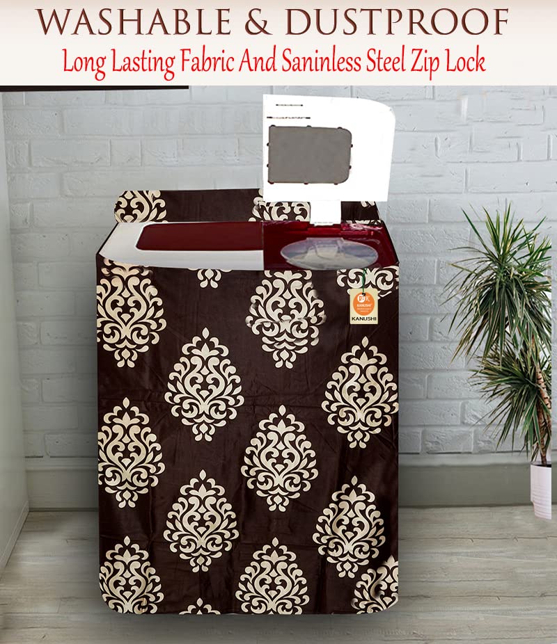 KANUSHI Industries® Floral Design Top Load Semi Automatic Washing Machine Cover (Suitable For 6 Kg, 6.5 kg, 7 kg, 7.5 kg) (WASMAC-FLORAL-BROWN-SEMI-01) - Image 2
