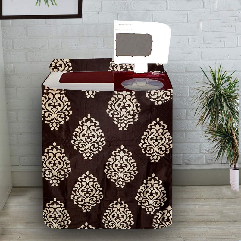 KANUSHI Industries® Floral Design Top Load Semi Automatic Washing Machine Cover (Suitable For 6 Kg, 6.5 kg, 7 kg, 7.5 kg) (WASMAC-FLORAL-BROWN-SEMI-01) - Image 5