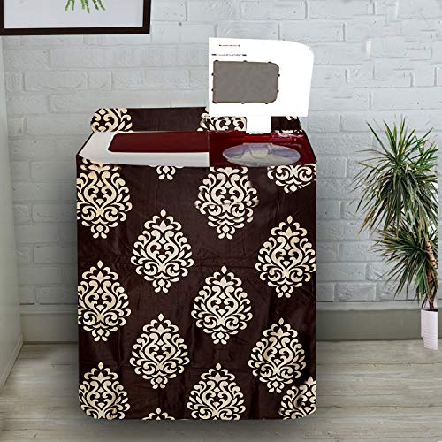 KANUSHI Industries® Floral Design Top Load Semi Automatic Washing Machine Cover (Suitable For 6 Kg, 6.5 kg, 7 kg, 7.5 kg) (WASMAC-FLORAL-BROWN-SEMI-01) - Image 1
