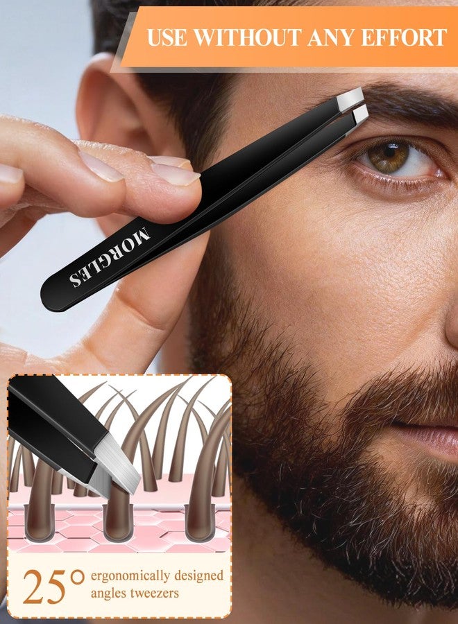 MORGLES Tweezers Set for Men, 10 in 1 Professional Eyebrow Tweezers Kit with Razor, Scissors and Blackhead Remover Tools with Travel Bag, Grooming Beauty Set (Black) - Image 3