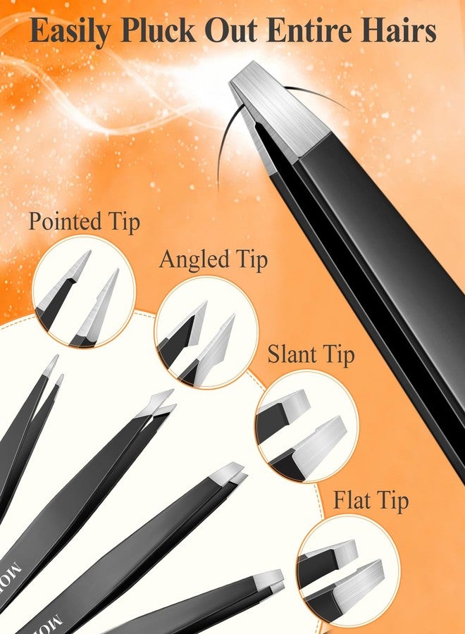 MORGLES Tweezers Set for Men, 10 in 1 Professional Eyebrow Tweezers Kit with Razor, Scissors and Blackhead Remover Tools with Travel Bag, Grooming Beauty Set (Black) - Image 2