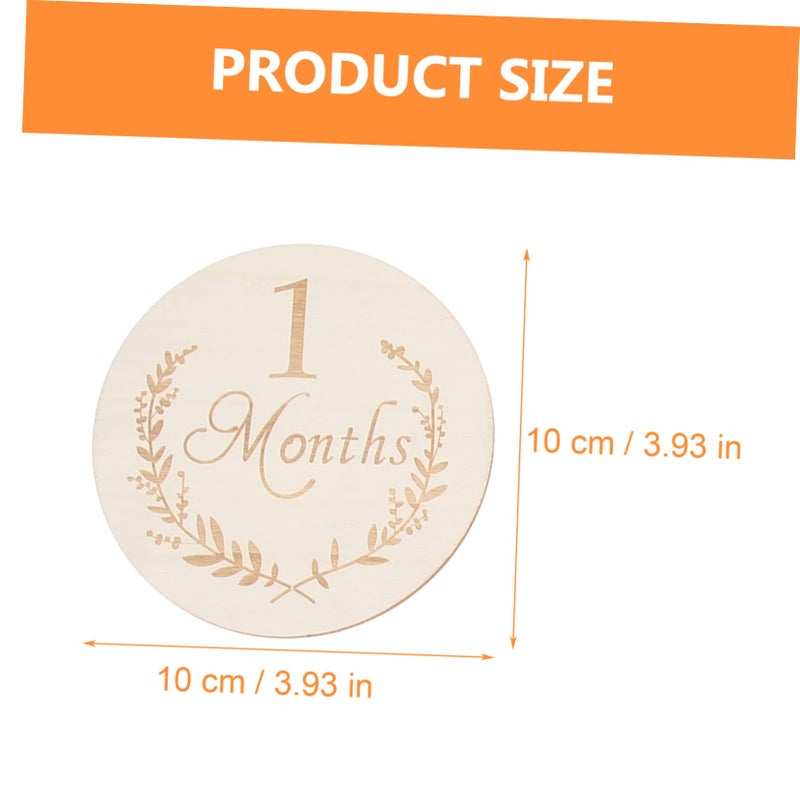 Light Yellow Wooden Slices Monthly Commemorative Cards For Newborn Growth Tracking 13pcs Set - Image 3