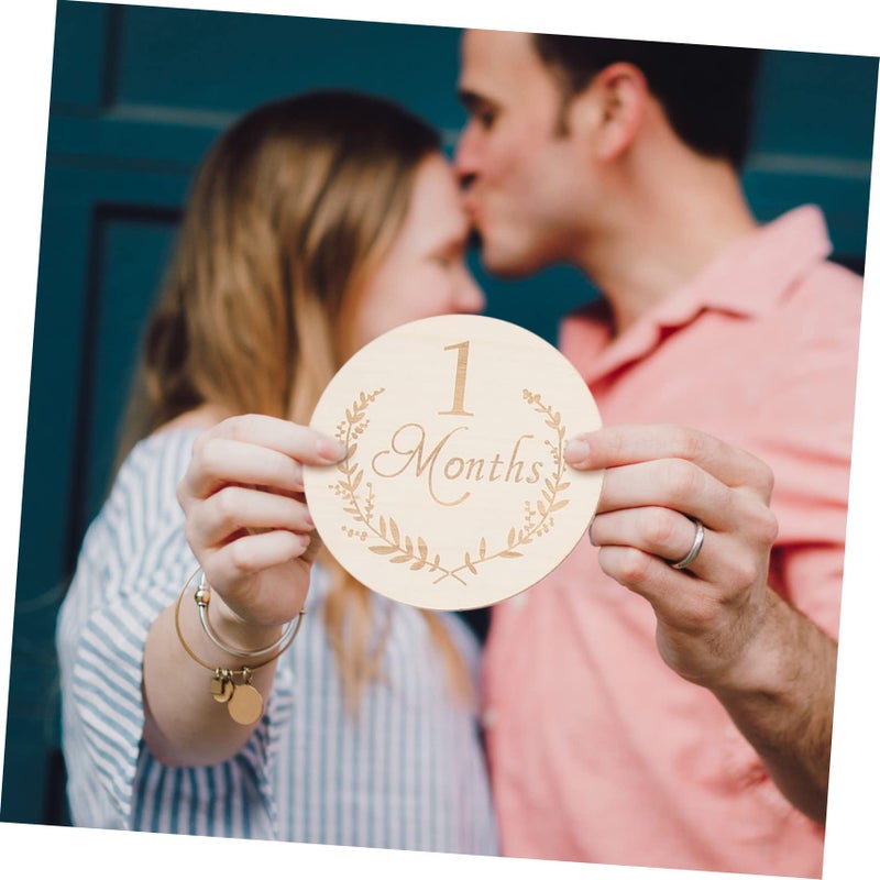 Light Yellow Wooden Slices Monthly Commemorative Cards For Newborn Growth Tracking 13pcs Set - Image 4