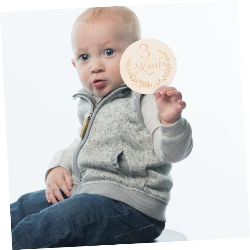 Light Yellow Wooden Slices Monthly Commemorative Cards For Newborn Growth Tracking 13pcs Set - Image 5