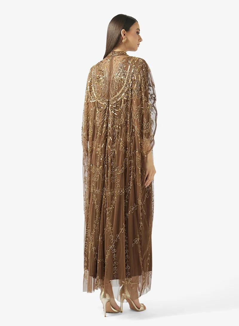BEAUUT  Embellished High Neck Sequin Maxi Dress for Women | Best Price UAE