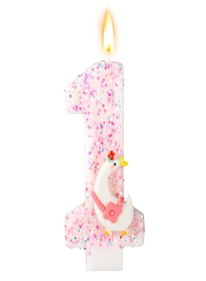Fukaisu One Silly Goose Birthday Candle, Adorable Number 1 Cake Cupcake Candle Topper for Baby Boy Girl Pink Birthday Decorations - Image 1