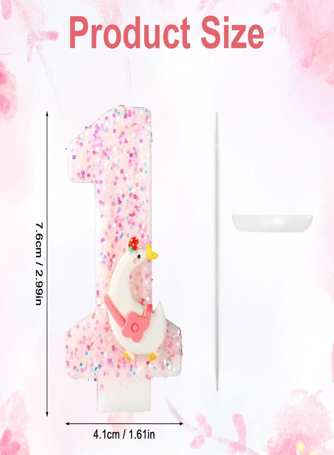 Fukaisu One Silly Goose Birthday Candle, Adorable Number 1 Cake Cupcake Candle Topper for Baby Boy Girl Pink Birthday Decorations - Image 2