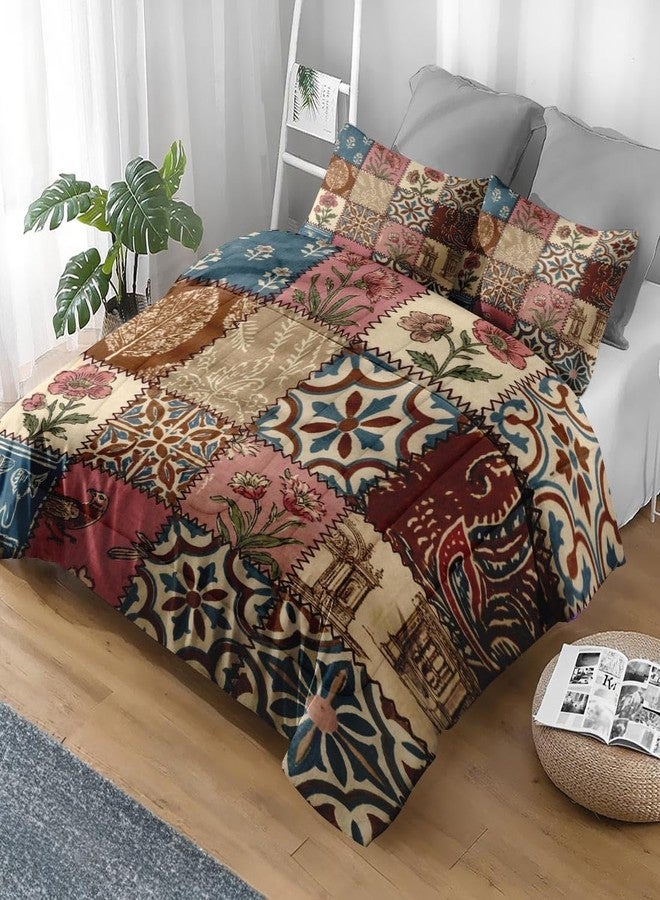 Pamnest طقم لحاف بامنست مقاس كوين، بتصميم ريفي مزين بالزهور، طقم سرير ناعم للأطفال والكبار، طقم لحاف بنقشة مربعات كلاسيكية مع غطاء وسادة، لتزيين غرفة النوم - Image 2