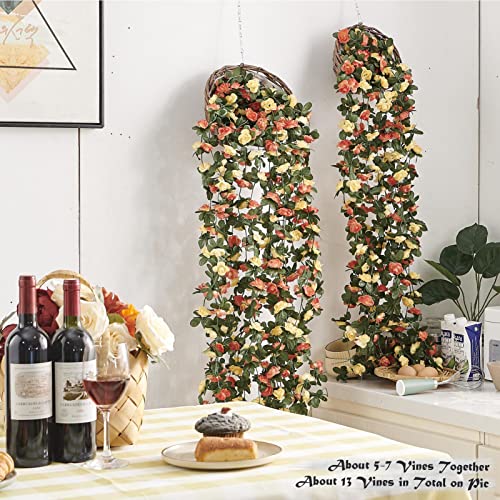 PONKING 8 Pcs x 8.2 ft Flower Garland Artificial Rose Vine Flowers with Green Leaves Hanging Fake Roses Vine for Room Party Home Wedding Birthday Christmas Wall Arch Decor, Champagne Flower - Image 3