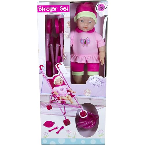 Lissi Doll Umbrella Stroller Set with 16 Doll Role Play Toy Folds up Compactly For Ages 4 and up - Image 5