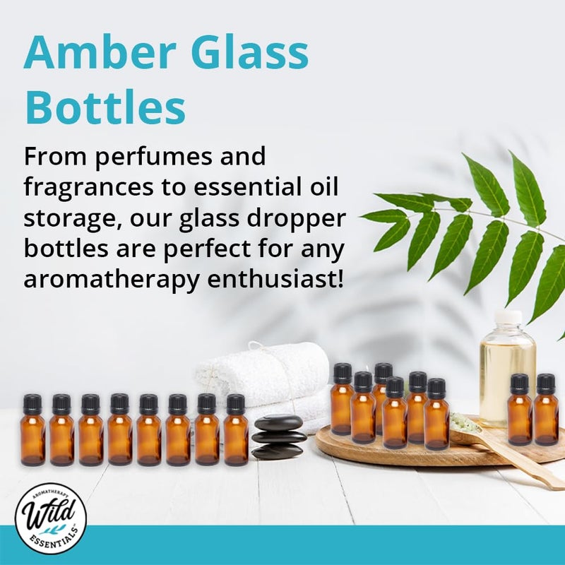 mEssentials 24 Pack of 10ml Amber Glass Bottles with Euro Dropper Caps - Great for Essential Oils, Perfumes and DIY Aromatherapy - Easy to Fill, Clean and Reuse - Protective and Durable - Image 2