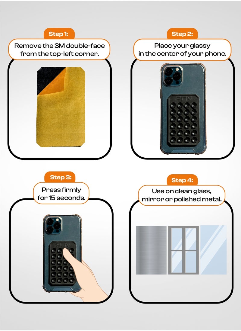 بي أو في POV Glassy – لاصقة تثبيت الموبايل على الزجاج والمرايا - أسود  - Image 3