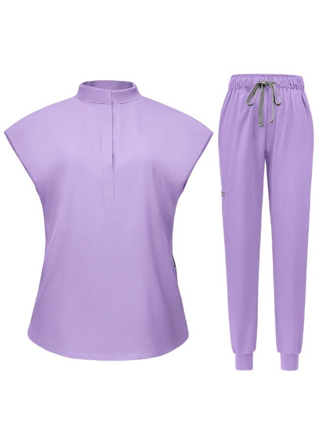 NIBEMINENT Scrubs  Jogger Scrub Sets Women Solid Color Breathable Work Clothes Lab Coat Uniform Hospital Doctor Work Wear - Image 1