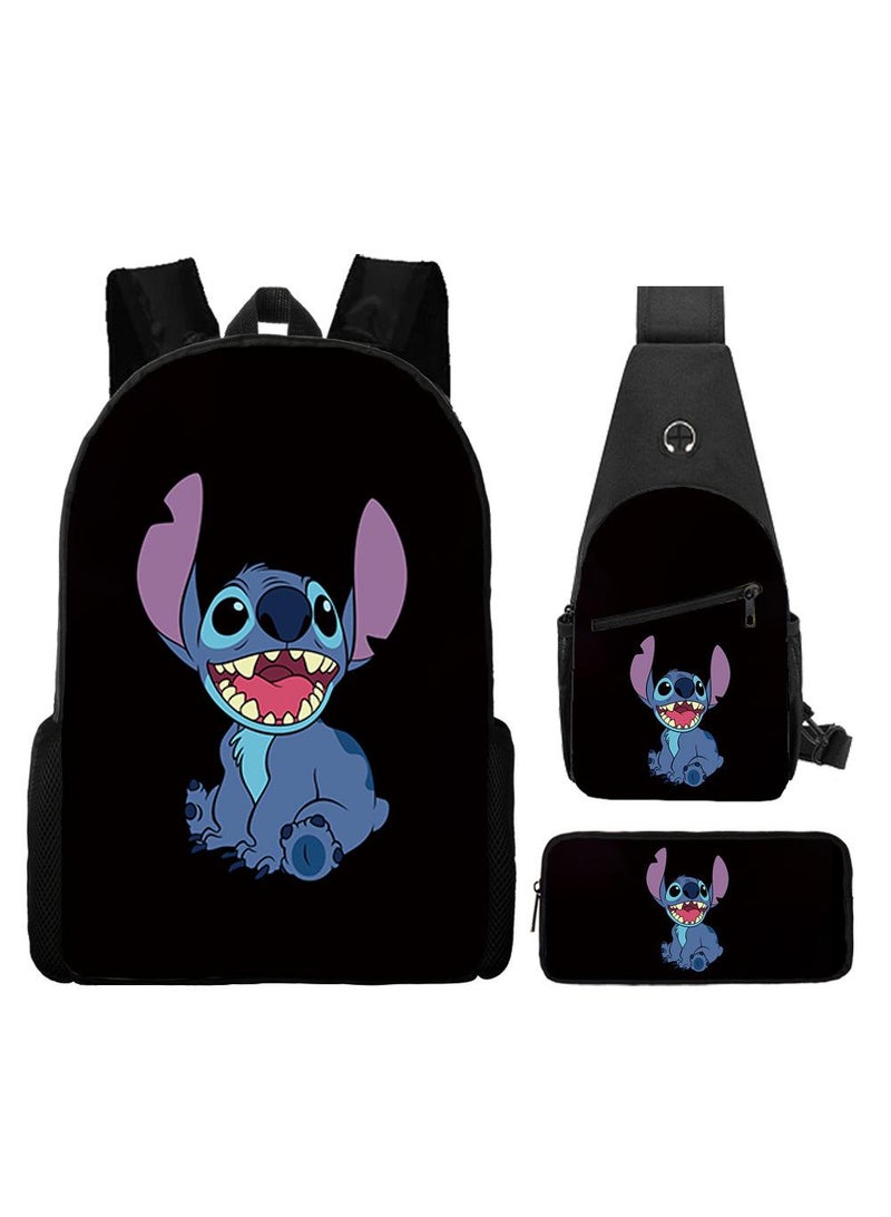 general 3-Piece Cartoon Stitch 3D Print Backpack Set - Image 1