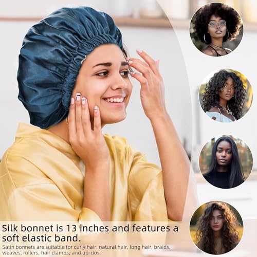 Go well Satin Bonnet for Curly Hair with Free Silk Satin Pillow Covers and Scrunchies | Silk Bonnet for Hair|Best Gift Combo of Pack of 2 Satin Pillowcases with 3 Silk Adjustable HairCap (violet) - Image 3