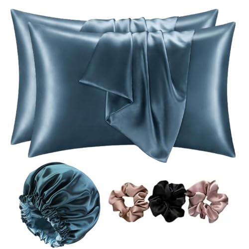 Go well Satin Bonnet for Curly Hair with Free Silk Satin Pillow Covers and Scrunchies | Silk Bonnet for Hair|Best Gift Combo of Pack of 2 Satin Pillowcases with 3 Silk Adjustable HairCap (violet) - Image 1