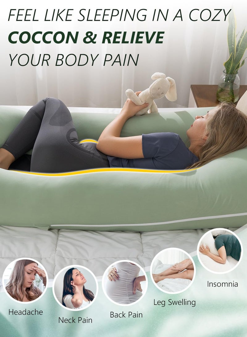 Meiz وسادة الحمل ميز على شكل U وسائد الحمل للنوم تبريد 55 بوصة وسادة الأمومة للنساء الحوامل وسائد الجسم للبالغين غلاف رايون من الخيزران لون أخضر حكيم - Image 5