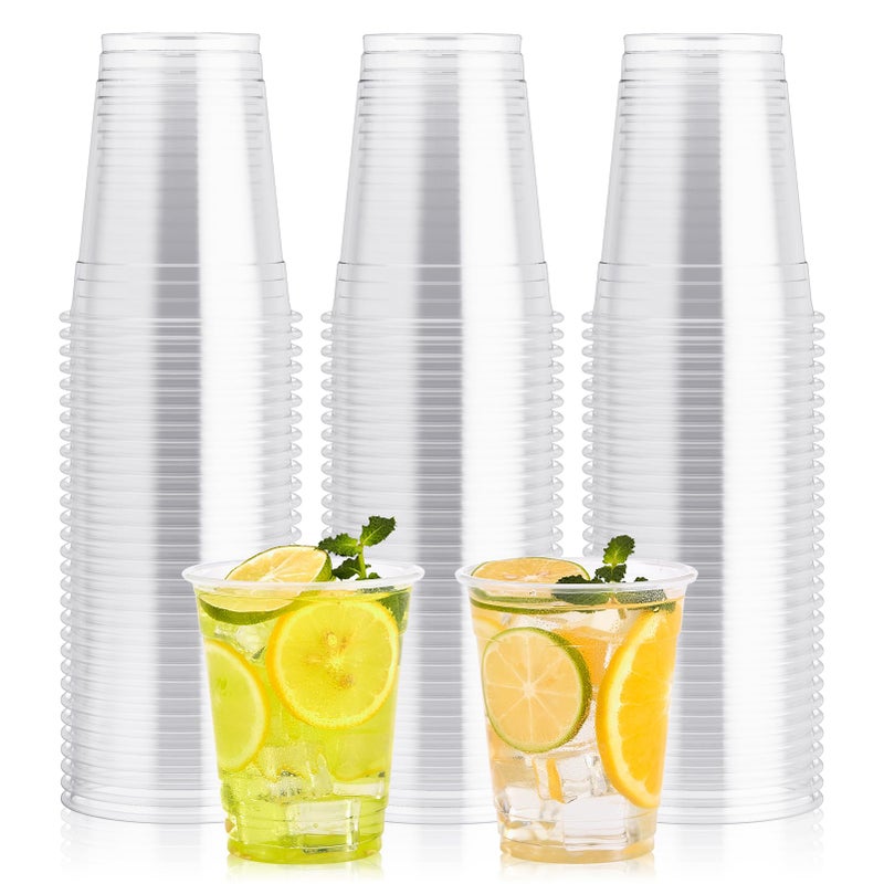 100 Pack 12 OZ Clear Plastic Cups Cold Party Drinking Cups Clear Disposable Cups FruitIce CreamCupcakeIced Cold Drinks