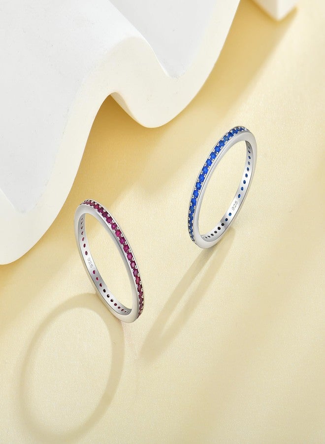 YL Women's Stackable Ring 925 Sterling Silver Eternity Bands Created Emerald Stacking Rings-size5 - Image 5