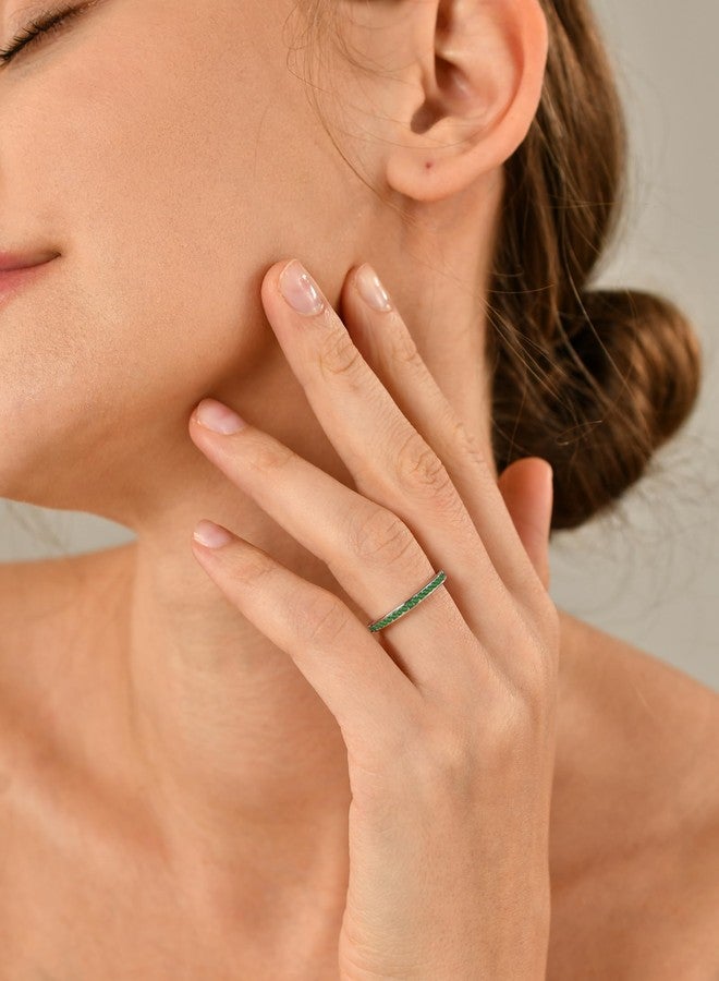 YL Women's Stackable Ring 925 Sterling Silver Eternity Bands Created Emerald Stacking Rings-size5 - Image 2