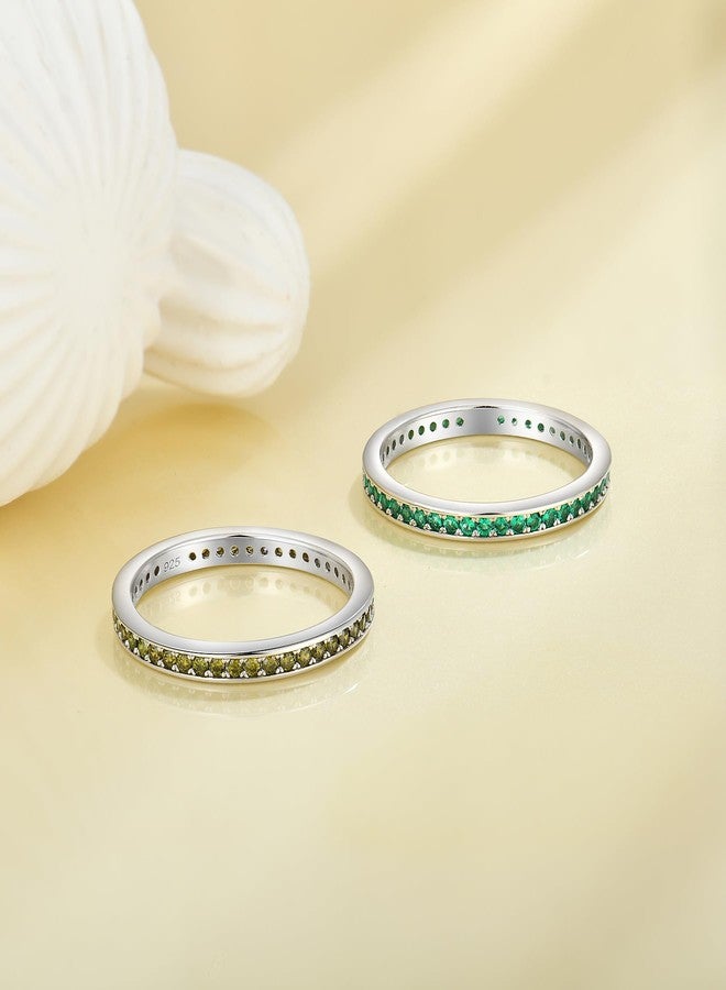 YL Women's Stackable Ring 925 Sterling Silver Eternity Bands Created Emerald Stacking Rings-size5 - Image 4