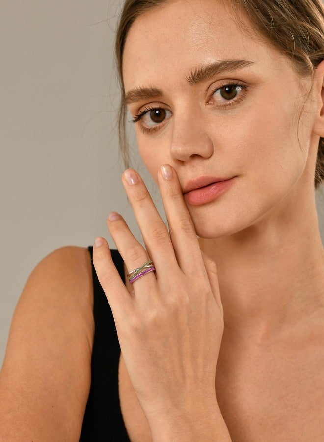 YL Women's Stackable Ring 925 Sterling Silver Eternity Bands Created Emerald Stacking Rings-size5 - Image 3