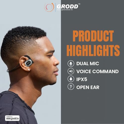GRODD BEATZ 900 Open Ear Air Conduction Headphones With Advanced Air Conduction Technology BT5.3, Dual Mic, Dual Pairing, ENC, IPX5, Touch Control, Black - Image 3
