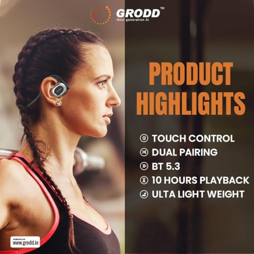 GRODD BEATZ 900 Open Ear Air Conduction Headphones With Advanced Air Conduction Technology BT5.3, Dual Mic, Dual Pairing, ENC, IPX5, Touch Control, Black - Image 5