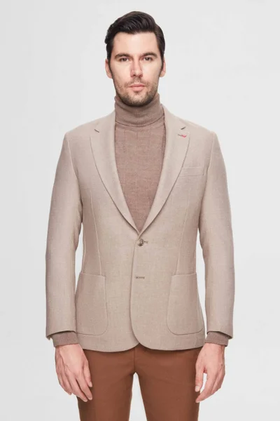 D'S DAMAT Ds Damat Regular Fit Beige Dobby Double Slit Wool Blazer Fabric Jacket
