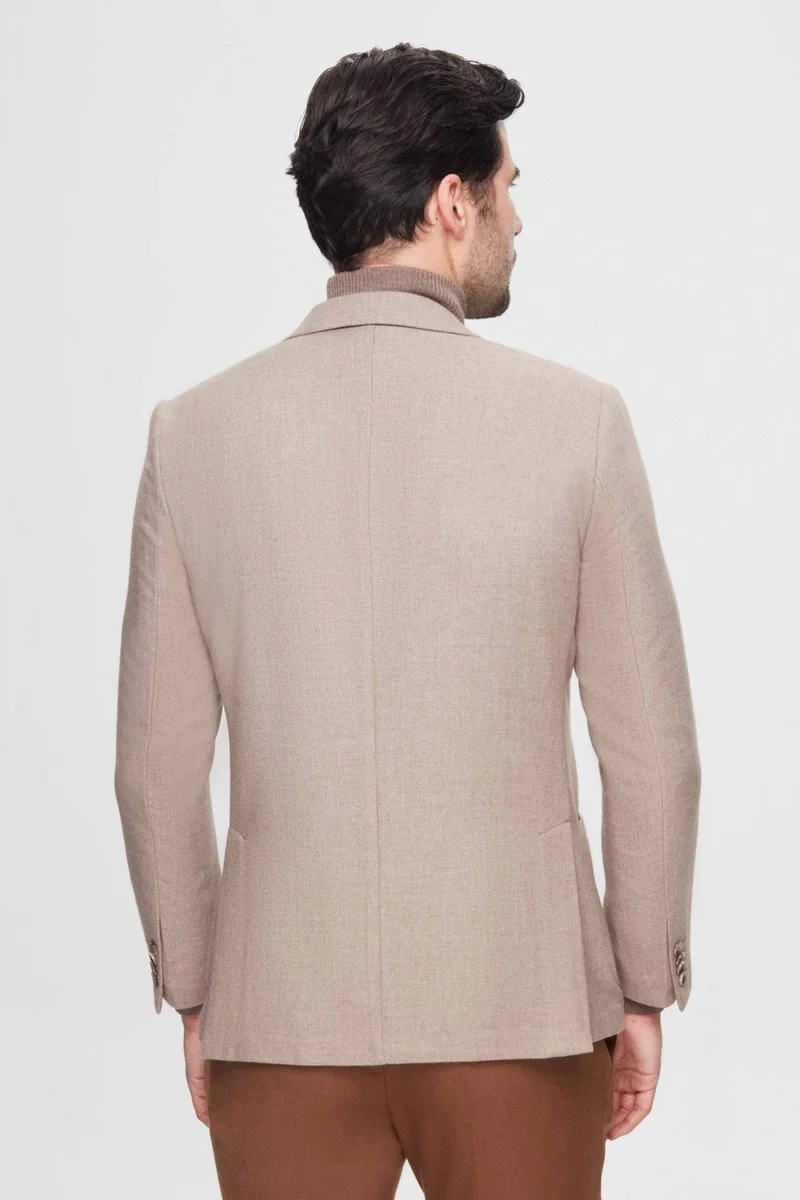 D'S DAMAT Ds Damat Regular Fit Beige Dobby Double Slit Wool Blazer Fabric Jacket