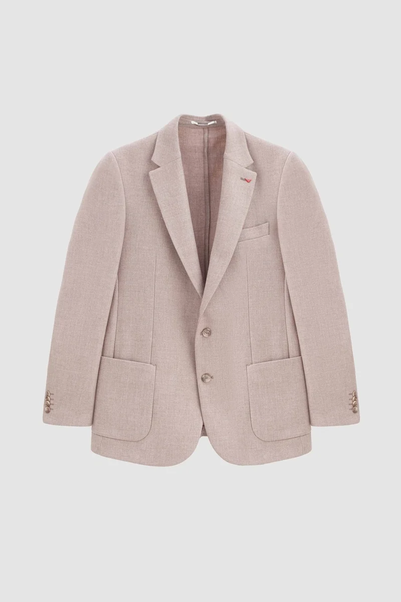 D'S DAMAT Ds Damat Regular Fit Beige Dobby Double Slit Wool Blazer Fabric Jacket
