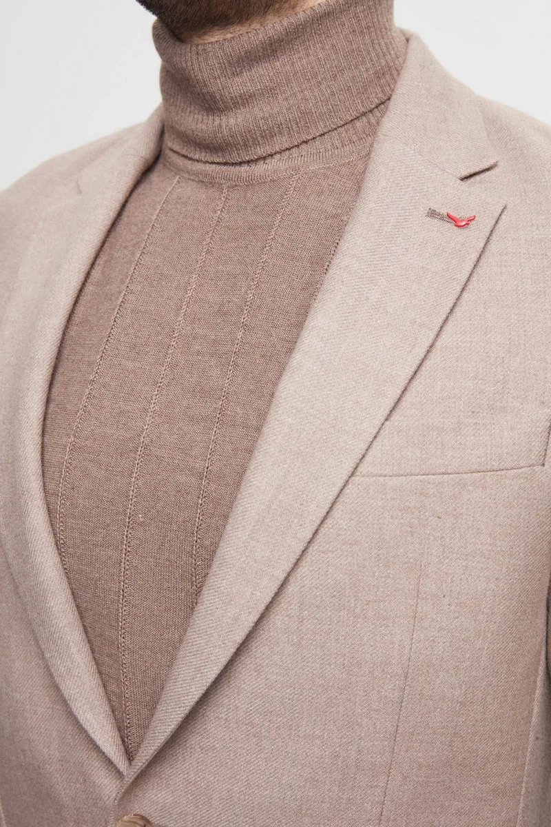 D'S DAMAT Ds Damat Regular Fit Beige Dobby Double Slit Wool Blazer Fabric Jacket
