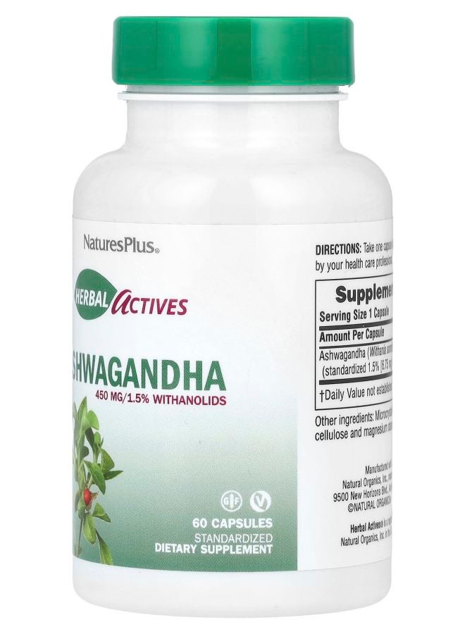 NaturesPlus أعشاب نشطة أشواغاندا 450 ملغ 60 كبسولة - Image 2