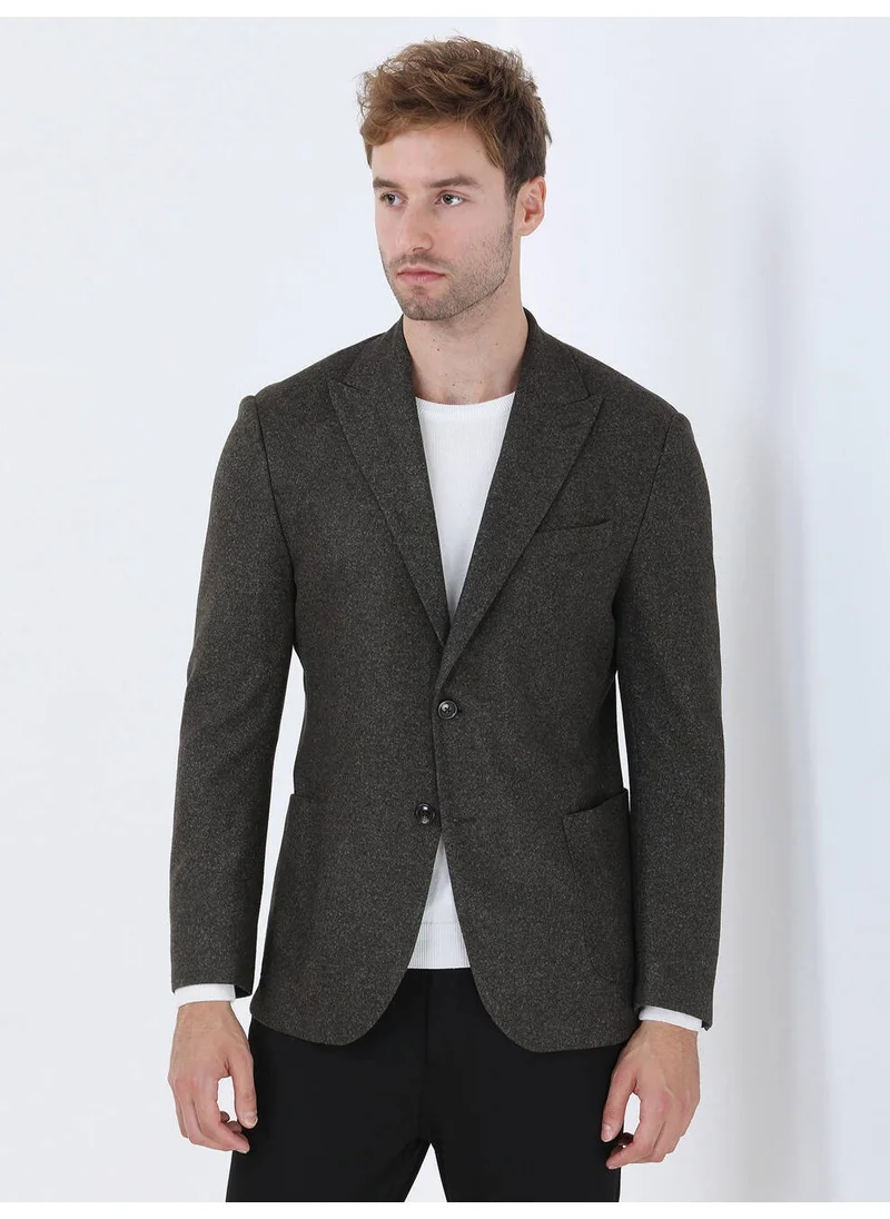 Kip Khaki Printed Modern Fit Knitted Jacket