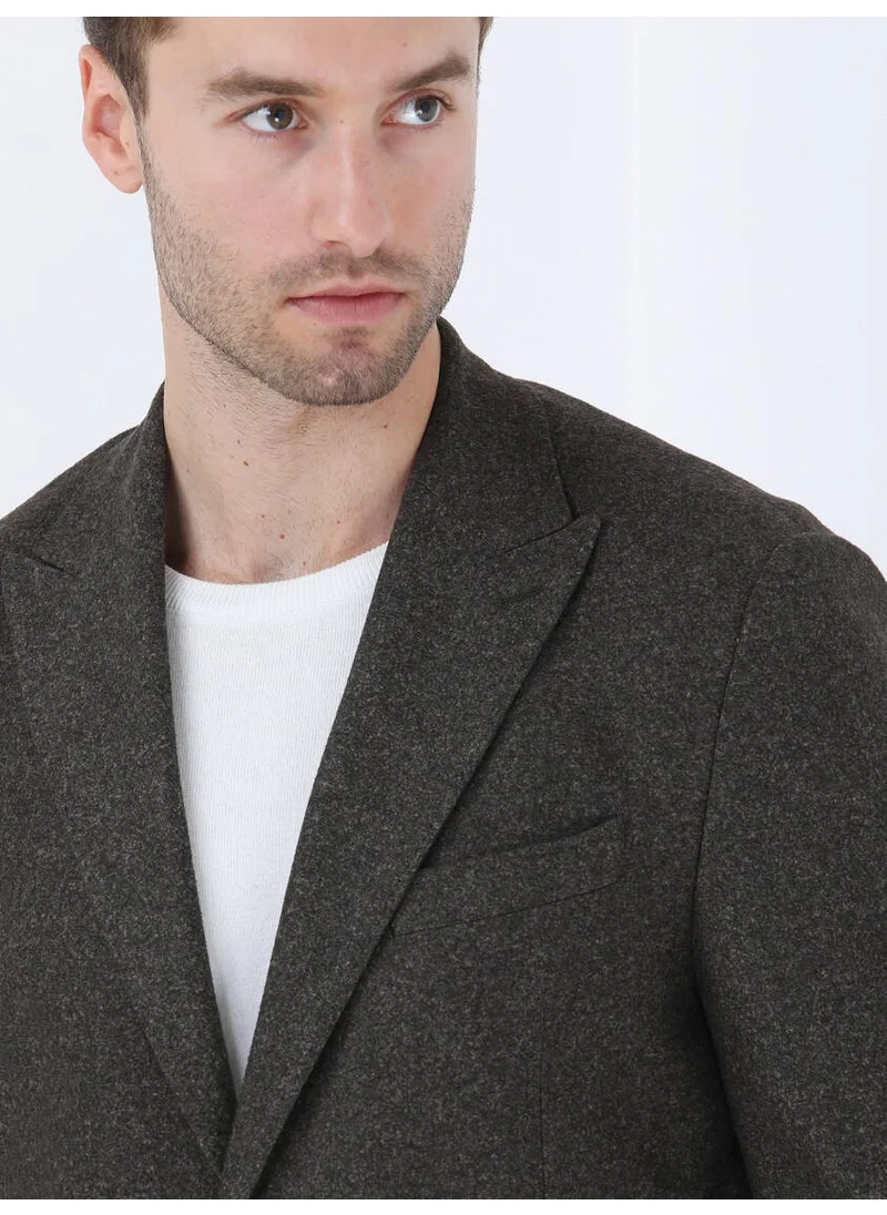 Kip Khaki Printed Modern Fit Knitted Jacket