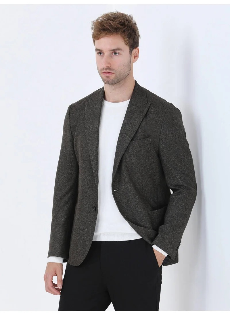 Kip Khaki Printed Modern Fit Knitted Jacket